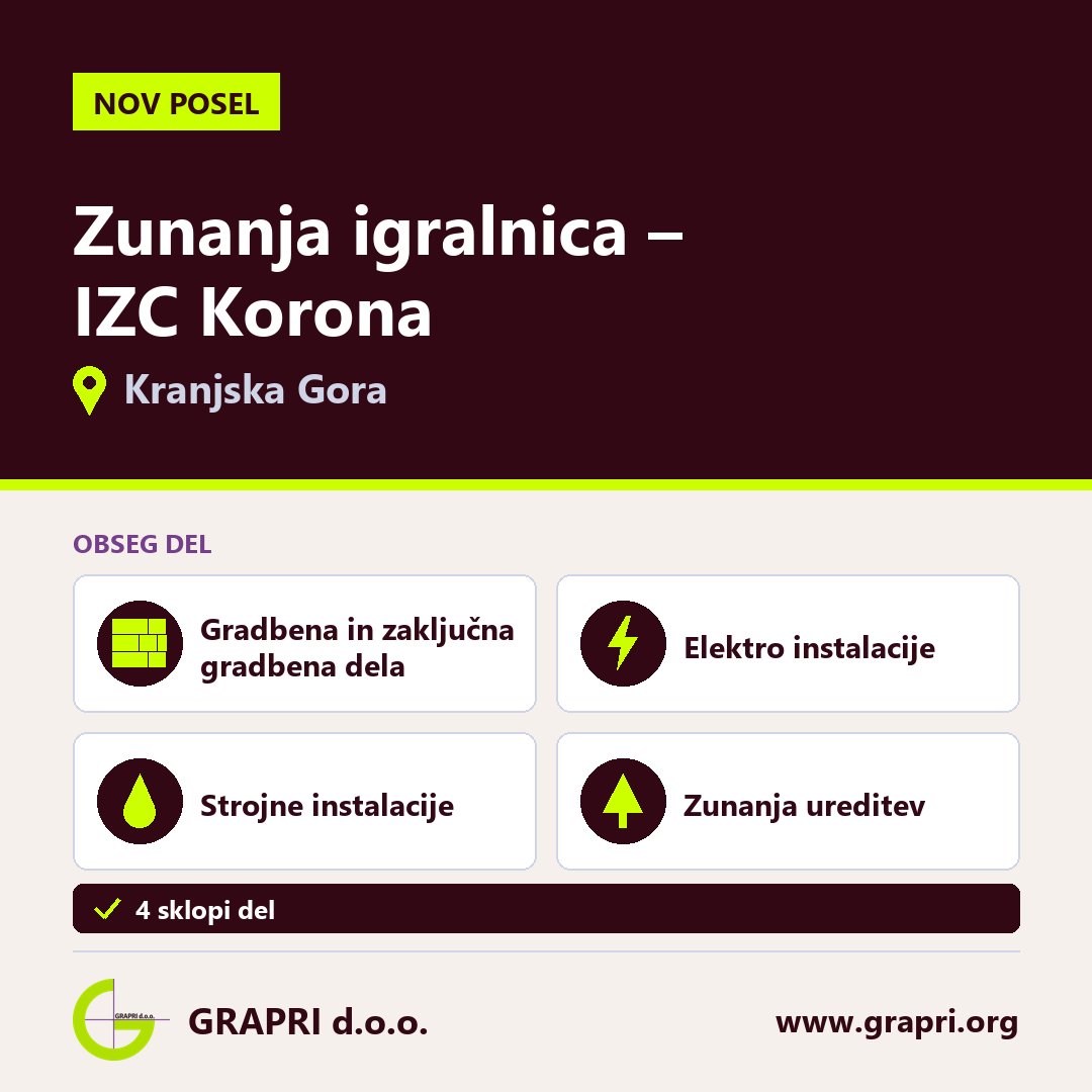 Nov posel Grapri d.o.o.: Zunanja igralnica – IZC Korona, Kranjska Gora